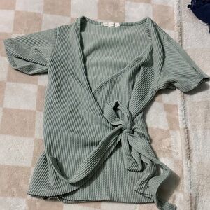 Caution To The Wind Ribbed Tie Blouse - Soft Green